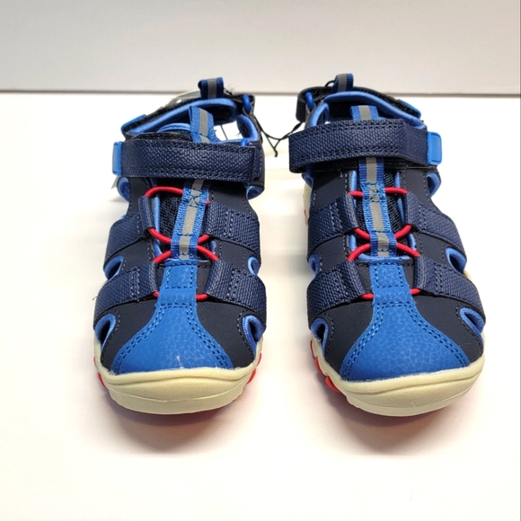 Cat and Jack Blue sandals, closed toes,open heel,strap closure,red laces size 11 - Picture 1 of 7